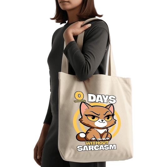 תיק בד TOTE BAG '0 ימים בלי ציניות' - חולצה שובבה וצינית שמתגרה בכל מי שלא 😼😏
