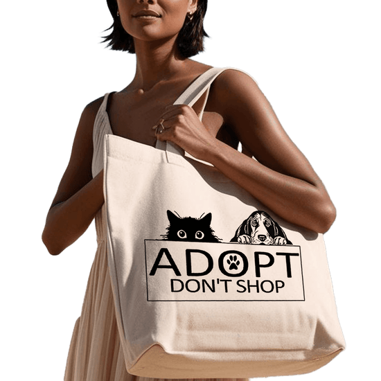 תיק בד TOTE BAG 'אמצו, אל תקנו' בלאק אנד ווייט 🐶🐱