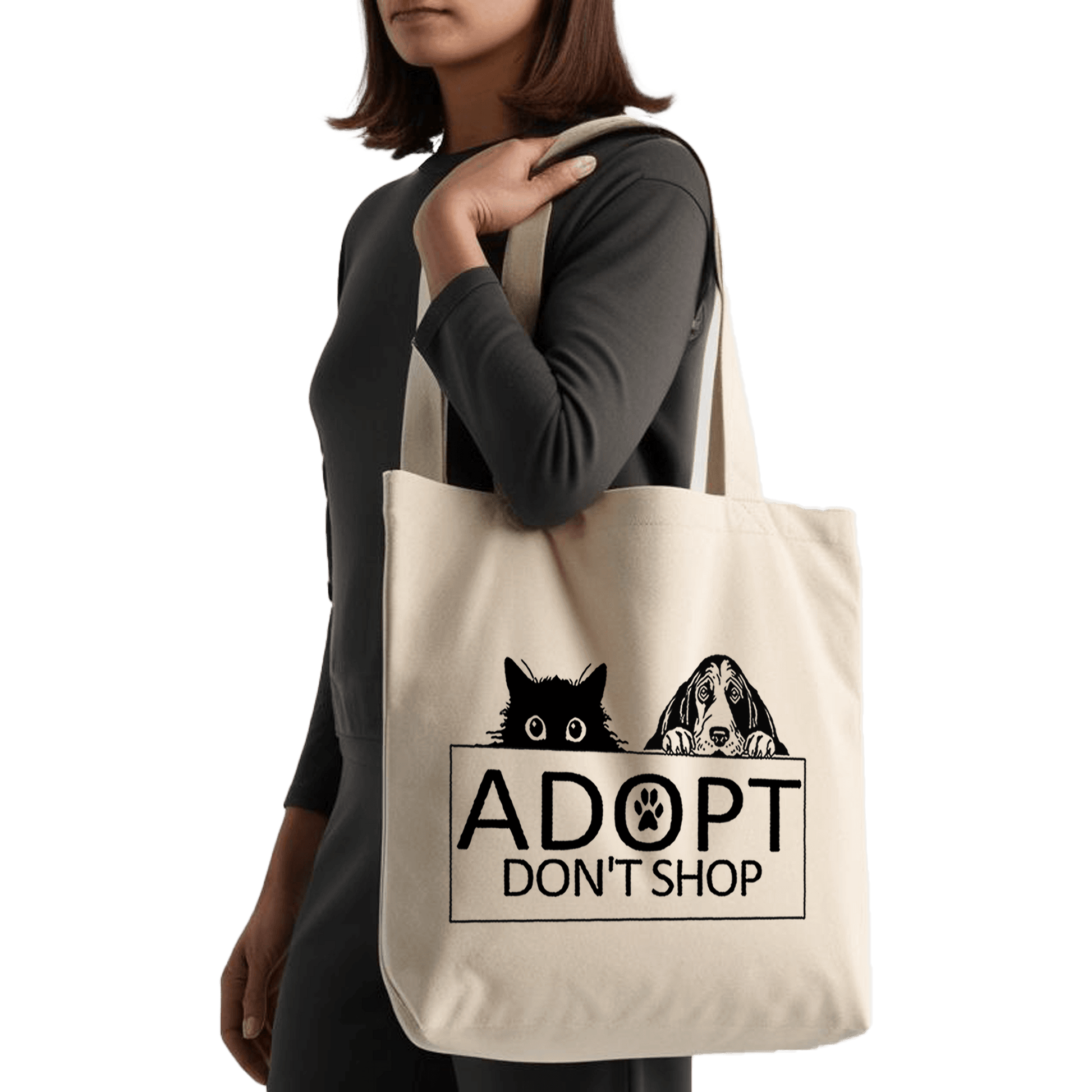 תיק בד TOTE BAG 'אמצו, אל תקנו' בלאק אנד ווייט 🐶🐱