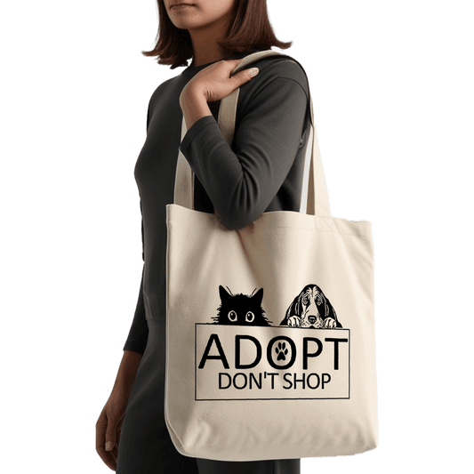 תיק בד TOTE BAG 'אמצו, אל תקנו' בלאק אנד ווייט 🐶🐱