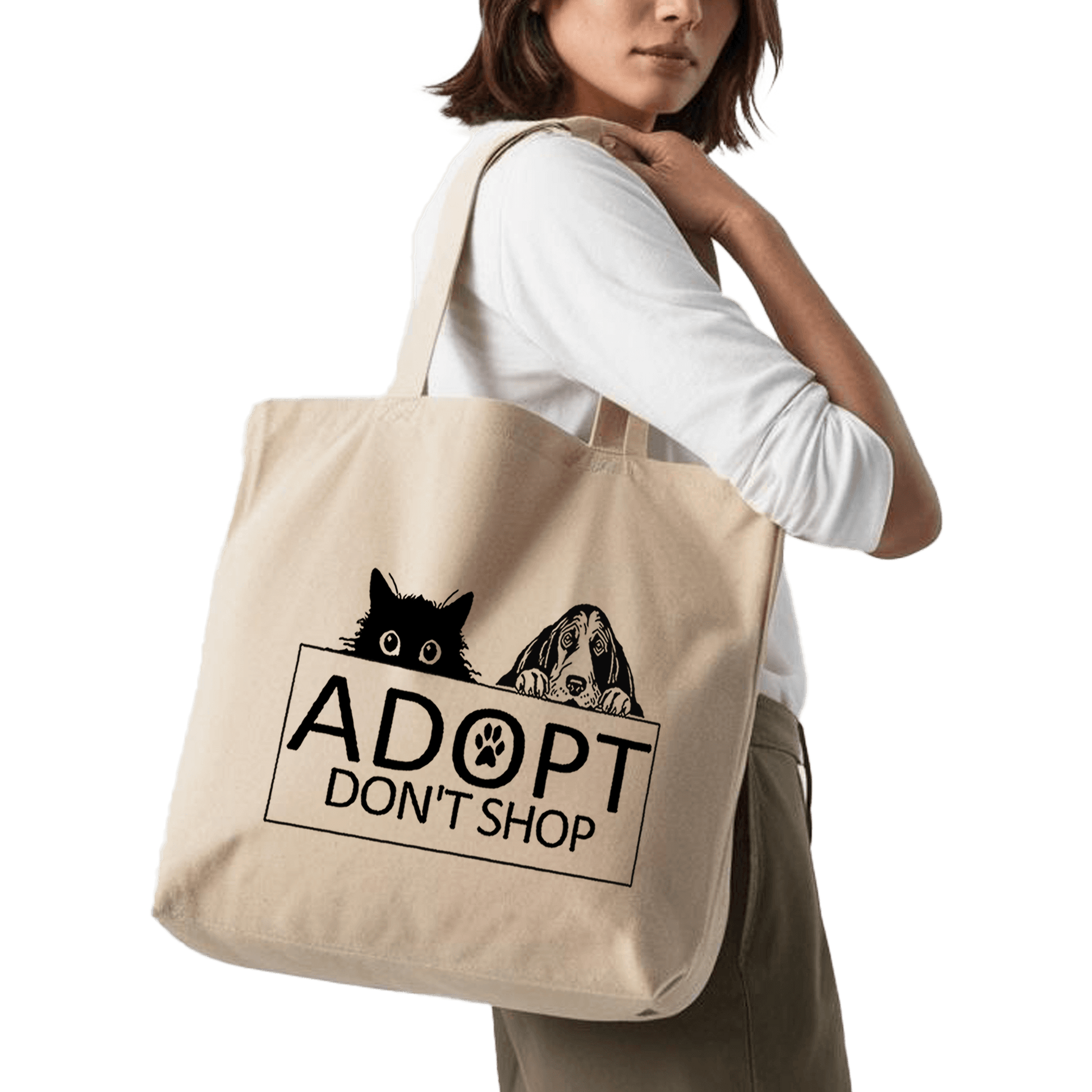 תיק בד TOTE BAG 'אמצו, אל תקנו' בלאק אנד ווייט 🐶🐱