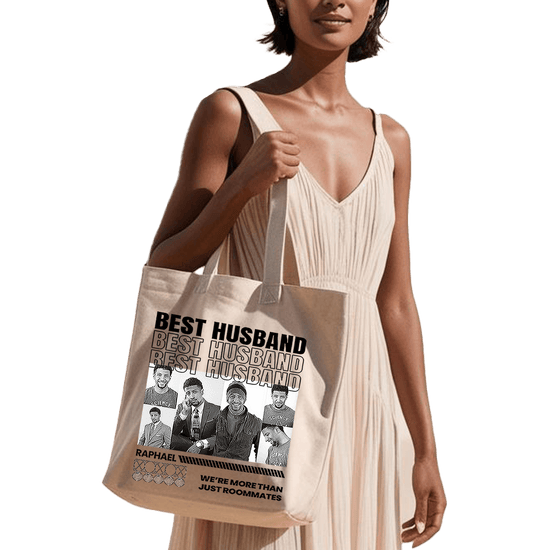 תיק בד TOTE BAG 'Best Husband' - עיצוב 'בלאק אנד ווייט' בהתאמה אישית ⚫⚪