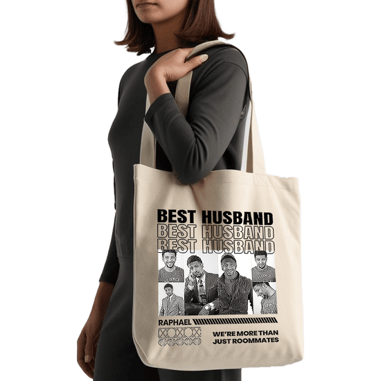 תיק בד TOTE BAG 'Best Husband' - עיצוב 'בלאק אנד ווייט' בהתאמה אישית ⚫⚪