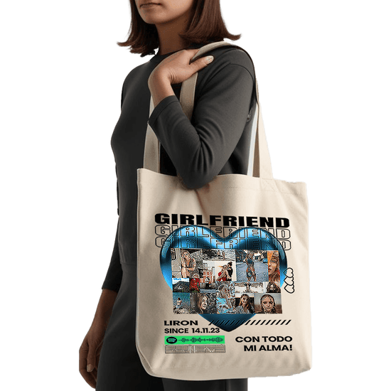 תיק בד TOTE BAG אישי מהלב עם תמונות, פסקול ואהבה 💙🎶