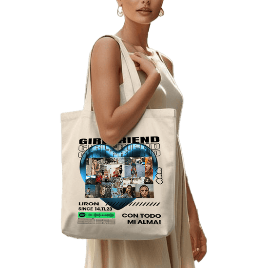 תיק בד TOTE BAG אישי מהלב עם תמונות, פסקול ואהבה 💙🎶