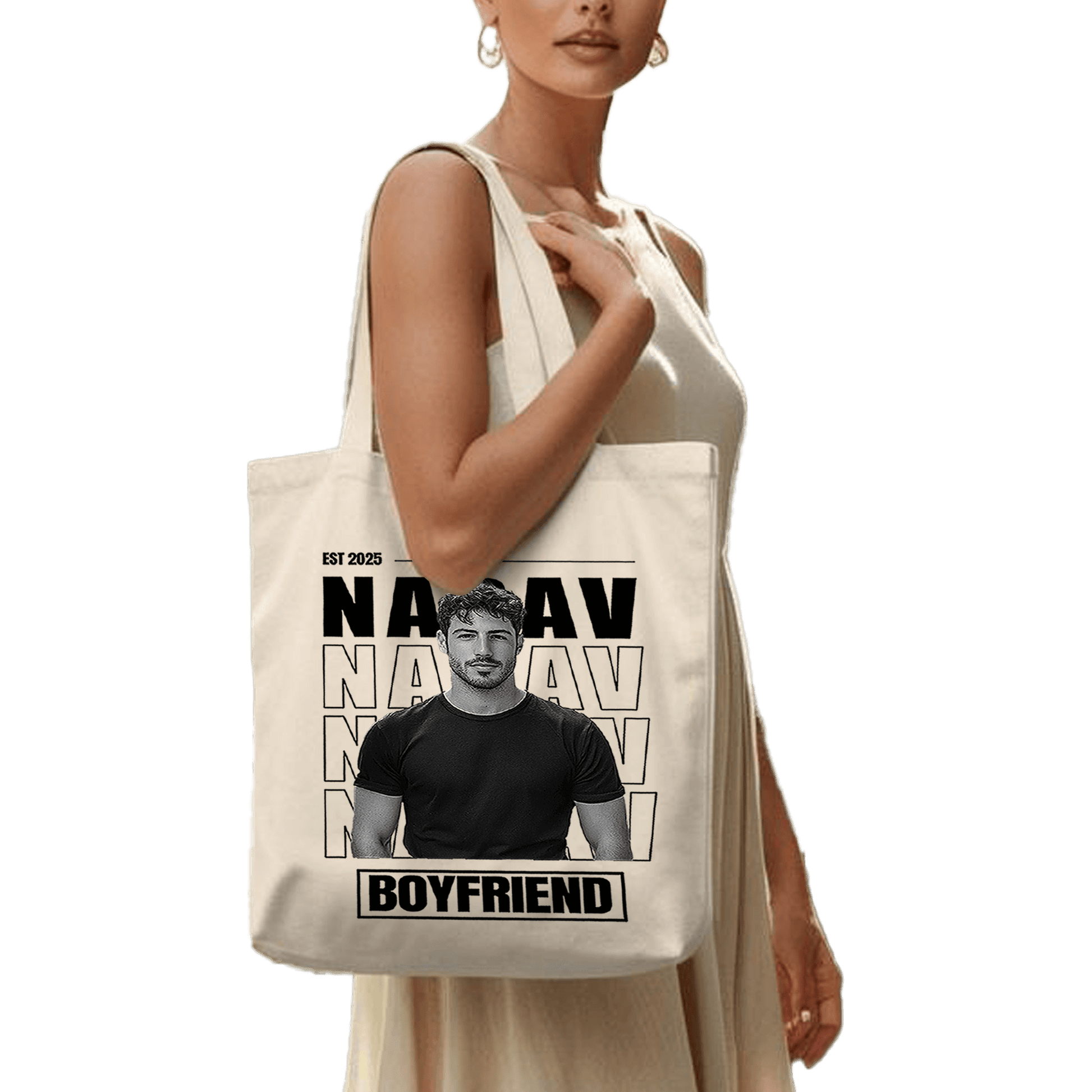 תיק בד TOTE BAG 'הבויפרנד שלי' - עיצוב 'בלאק אנד ווייט' בהתאמה אישית 🎁🔥