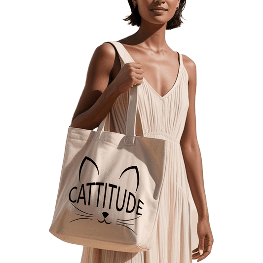 תיק בד TOTE BAG 'Cattitude' שנונה וחמודה - סטייל מלווה באטיטוד חתולי! 😼✨