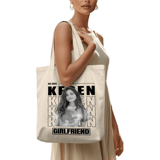 תיק בד TOTE BAG 'הגירלפרנד שלי' - עיצוב 'בלאק אנד ווייט' בהתאמה אישית 🎁🔥