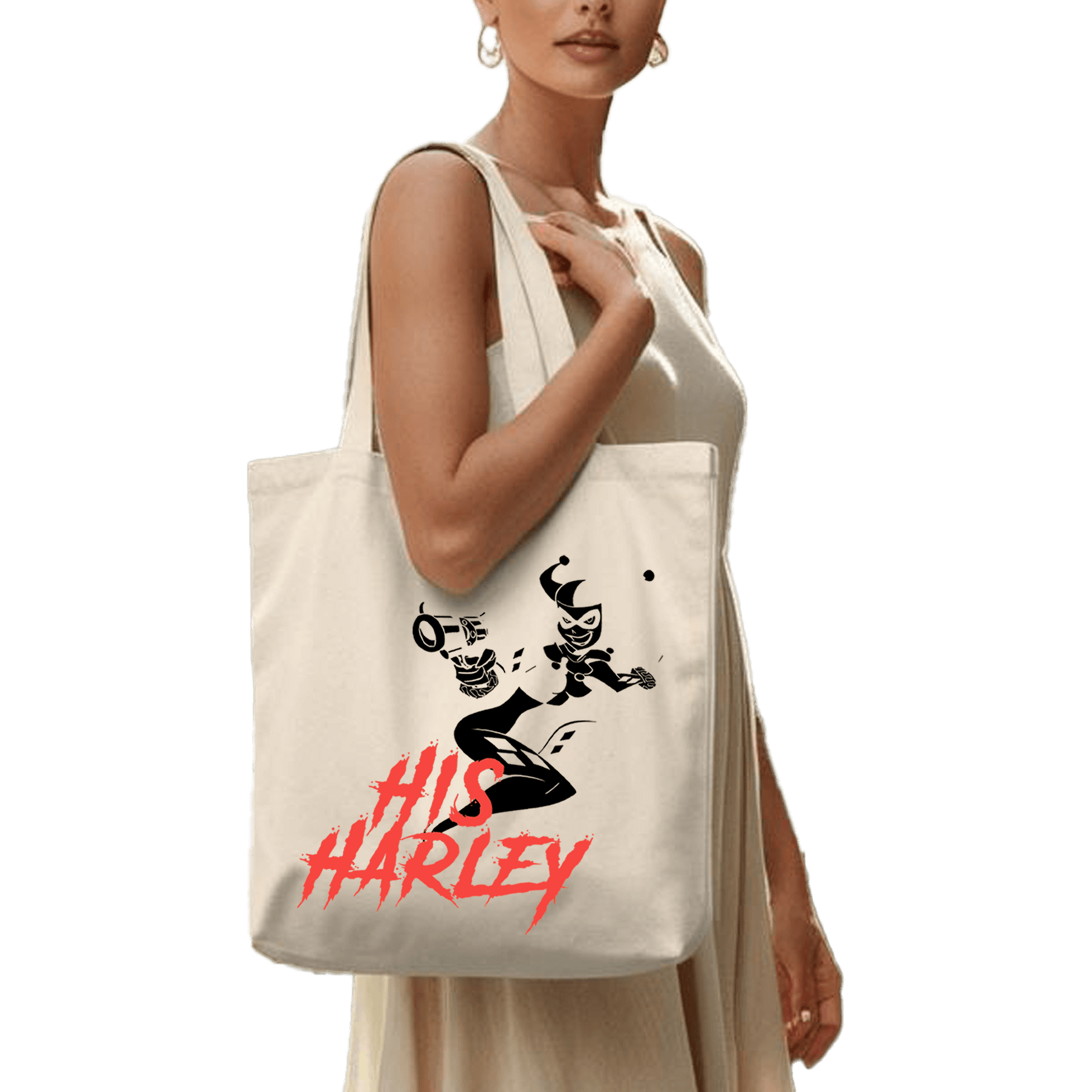 תיק בד TOTE BAG 'ההארלי שלו' - עיצוב מושך לבת הזוג הכי פרועה וממכרת שיש 💋🃏