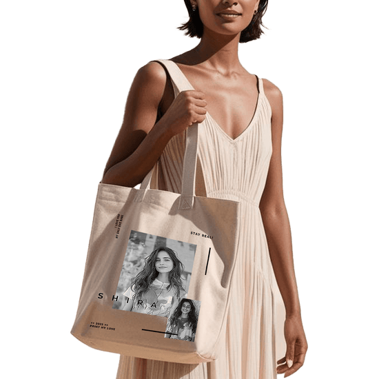 תיק בד TOTE BAG 'איי לאב יו' בהתאמה אישית -  תיק אישי בעיצוב 'בלאק אנד ווייט' בסטייל ייחודי 🖤🤍