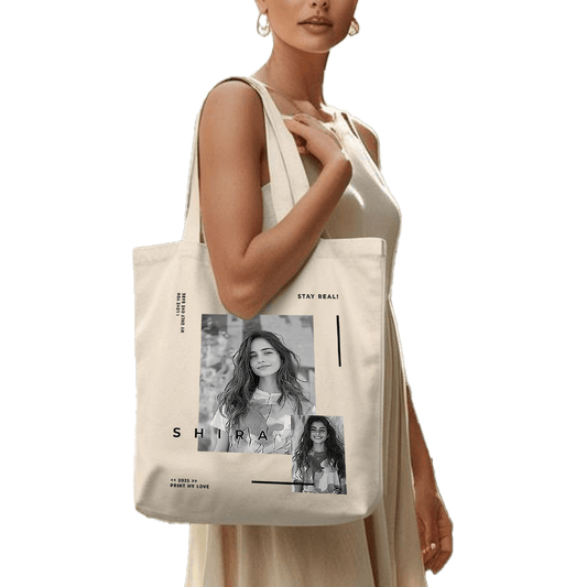 תיק בד TOTE BAG 'איי לאב יו' בהתאמה אישית -  תיק אישי בעיצוב 'בלאק אנד ווייט' בסטייל ייחודי 🖤🤍