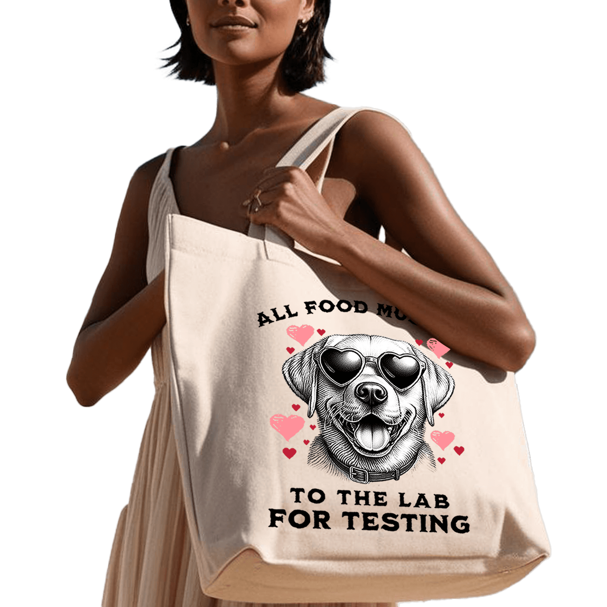 תיק בד TOTE BAG 'Lab Testing' - מושלמת לחובבי כלבים ולאוהבי אוכל אמיתיים 🐶