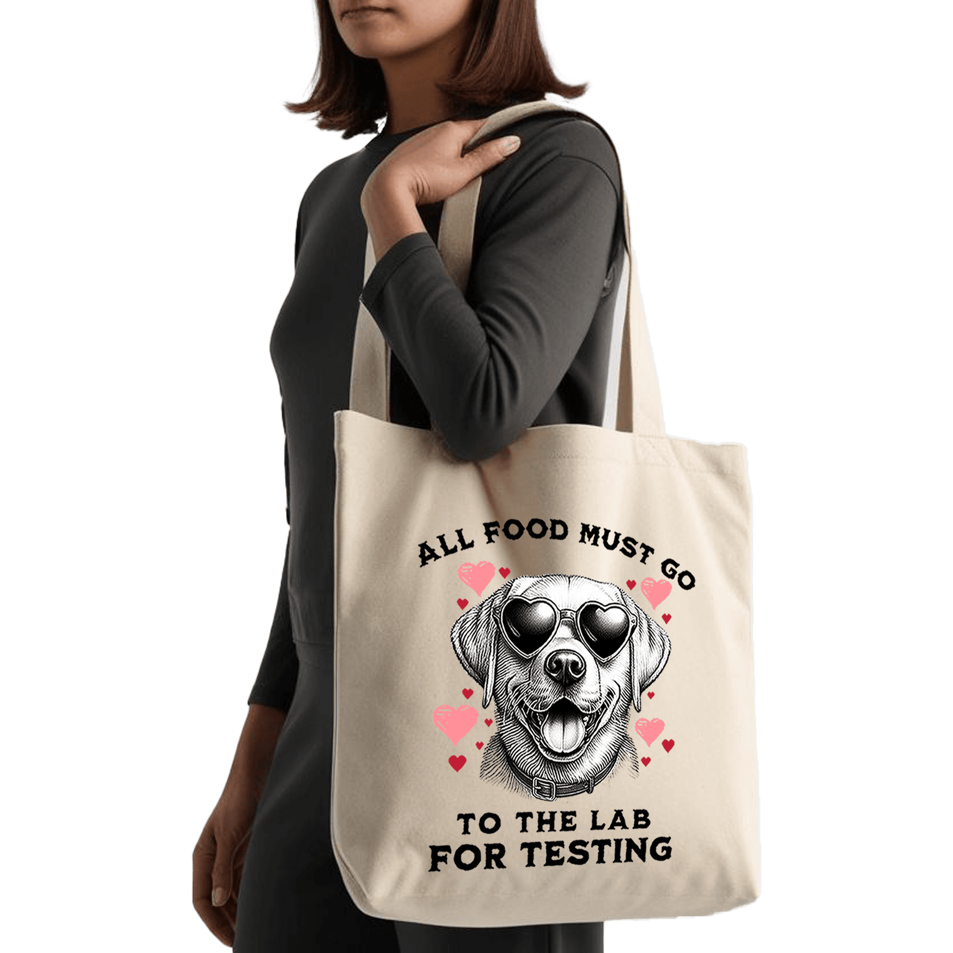 תיק בד TOTE BAG 'Lab Testing' - מושלמת לחובבי כלבים ולאוהבי אוכל אמיתיים 🐶