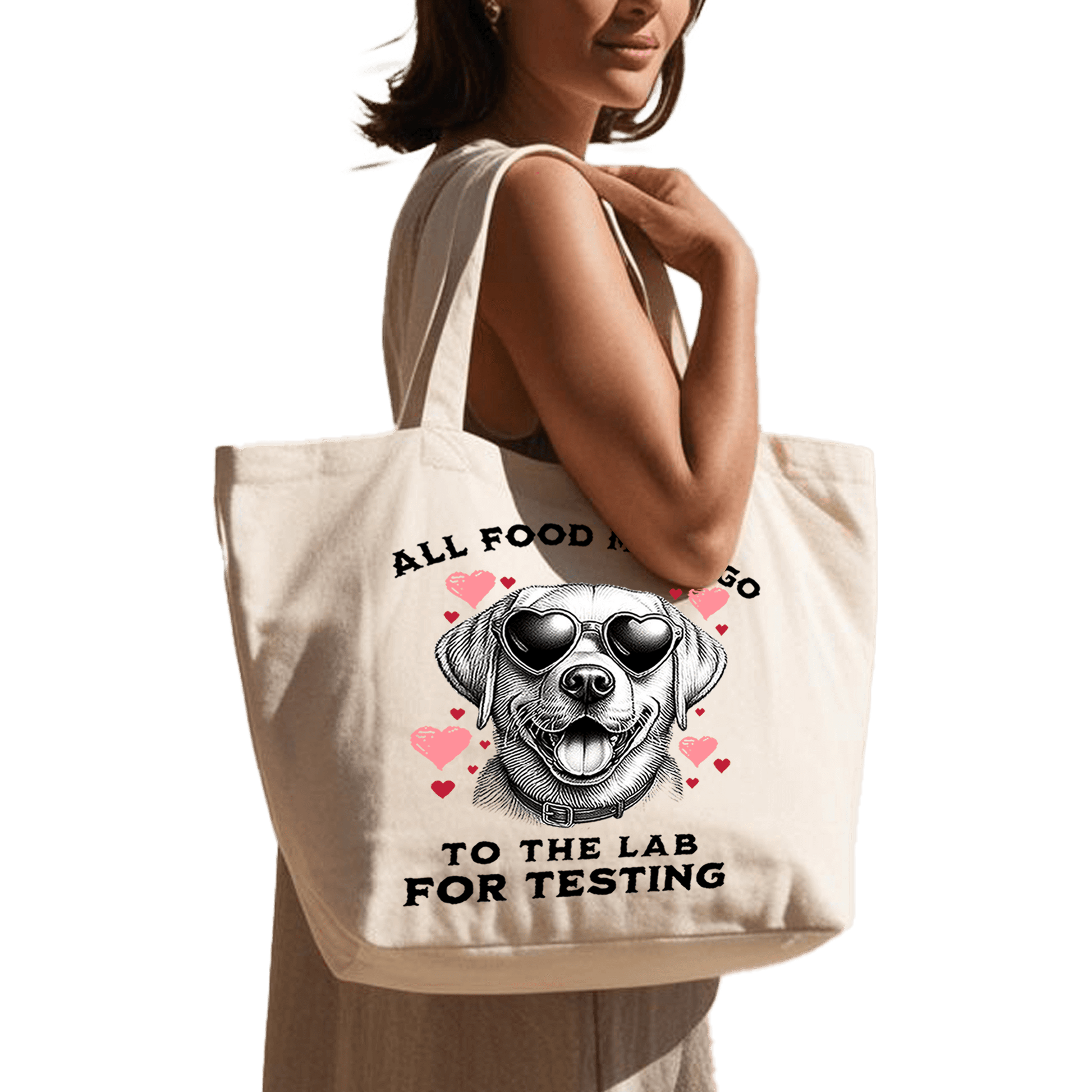 תיק בד TOTE BAG 'Lab Testing' - מושלמת לחובבי כלבים ולאוהבי אוכל אמיתיים 🐶