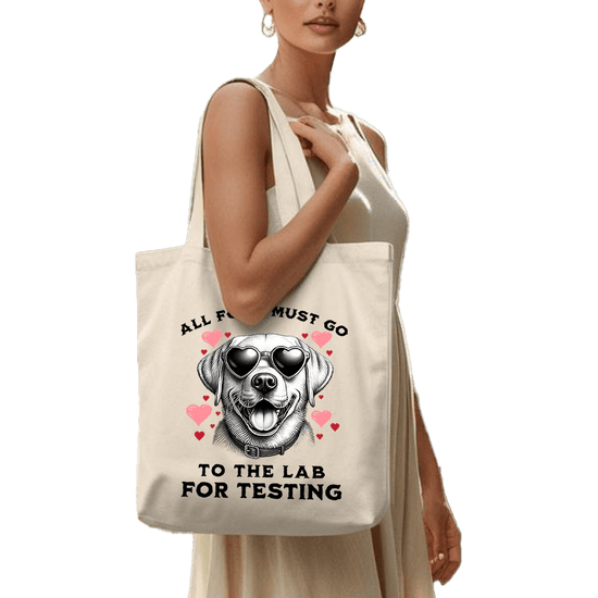 תיק בד TOTE BAG 'Lab Testing' - מושלמת לחובבי כלבים ולאוהבי אוכל אמיתיים 🐶