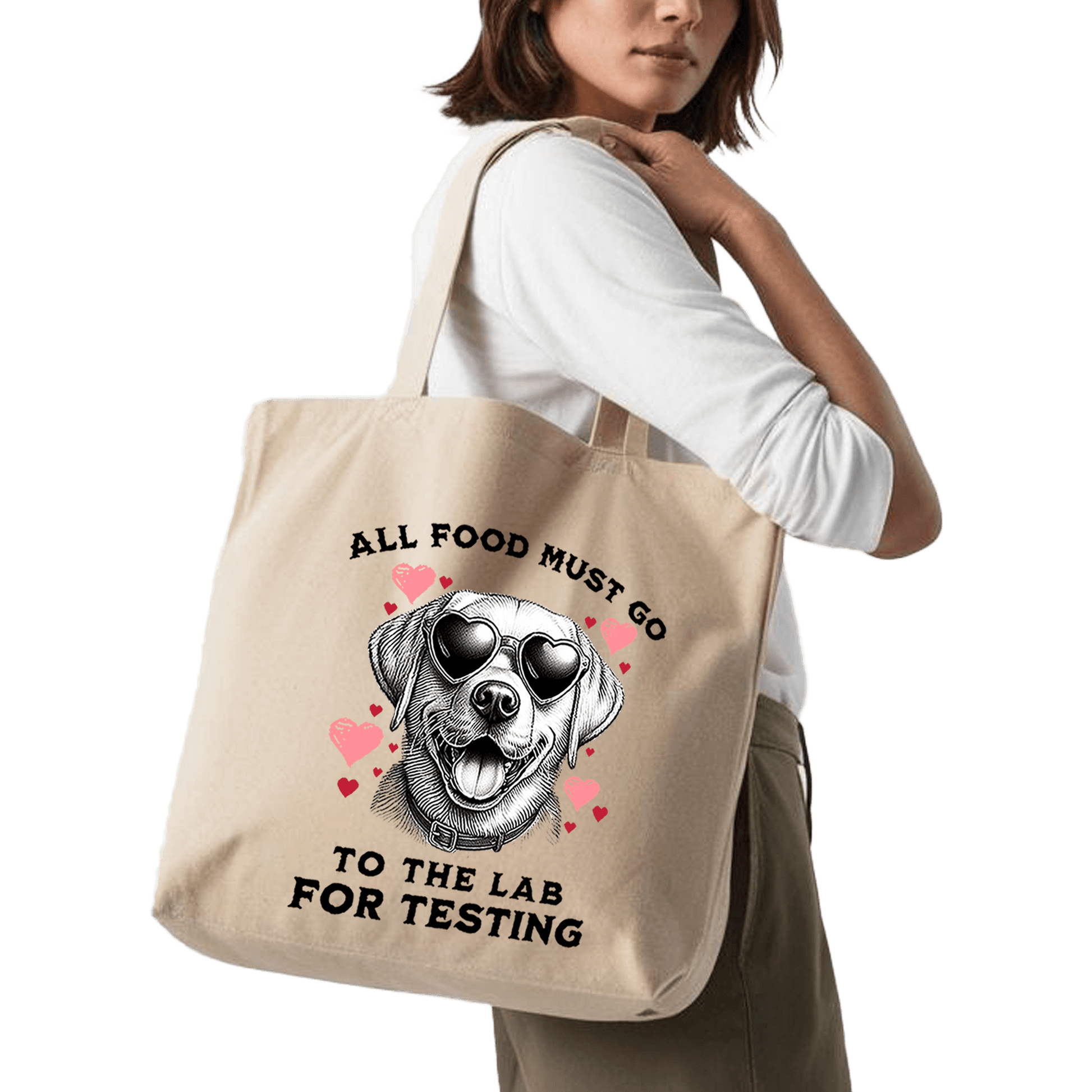 תיק בד TOTE BAG 'Lab Testing' - מושלמת לחובבי כלבים ולאוהבי אוכל אמיתיים 🐶