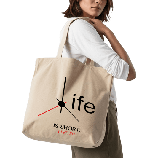 תיק בד TOTE BAG 'לייף איז שורט' | עיצוב שמשדר 'זה הזמן לחיות את הרגע⏳