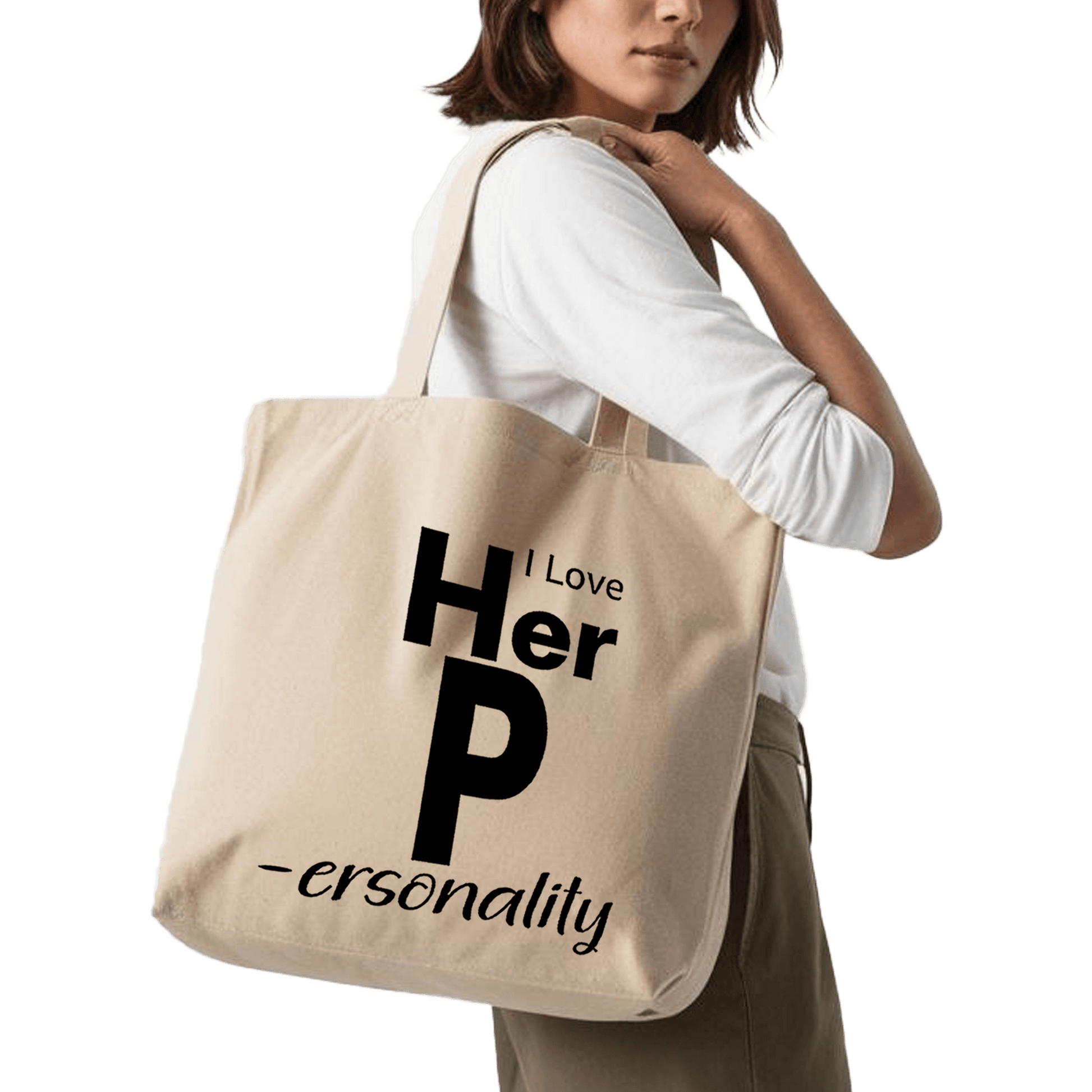 תיק בד TOTE BAG 'I Love Her P' - עיצוב שובב עם טוויסט מעניין😉