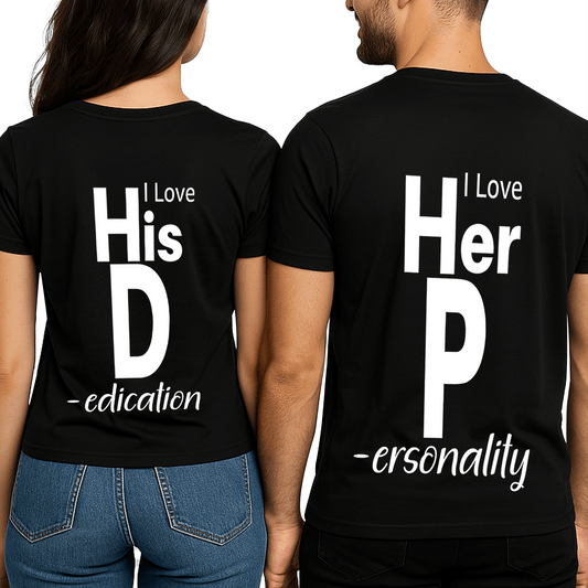 זוג חולצות לזוגות 'I Love His D / I Love Her P' 😍 סט זוגי שובב ומיוחד שכולו הומור ואהבה!
