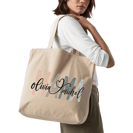 תיק בד TOTE BAG 'מאמא' עם שמות הילדים בהתאמה אישית | לאמא הכי טובה בעולם 👩👧👦