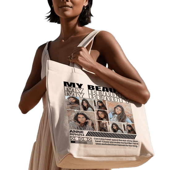 תיק בד TOTE BAG 'מיי ביוטי' -  קולז' תמונות צבעוניות + טקסט חופשי | בהתאמה אישית 💖📸