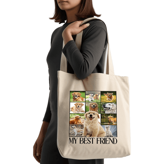 תיק בד TOTE BAG 'מיי בסט פרנד' בהתאמה אישית - תיק פוטו-קולאז’ עם החבר הכי טוב שלכם 🐾