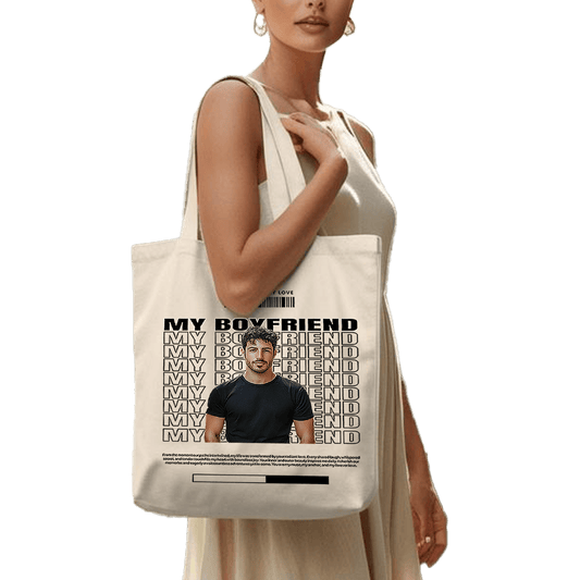 תיק בד TOTE BAG 'מיי בויפרנד' -  עיצוב צבעוני ואישי שכולו מלא באהבה לבן הזוג שלכם 📸❤️