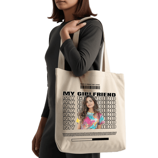 תיק בד TOTE BAG 'מיי גירלפרנד' -  עיצוב צבעוני ואישי מלא באהבה 📸❤️