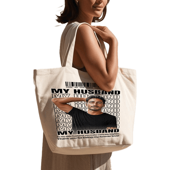 תיק בד 'TOTE BAG 'My Husband - עיצוב צבעוני בהתאמה אישית לגבר של חייך 💍❤️