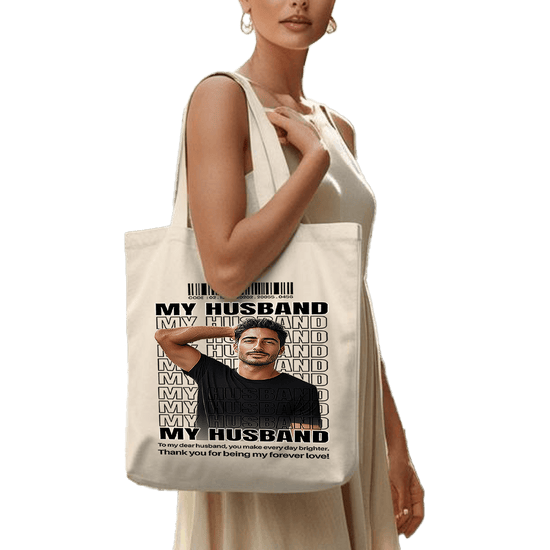תיק בד 'TOTE BAG 'My Husband - עיצוב צבעוני בהתאמה אישית לגבר של חייך 💍❤️