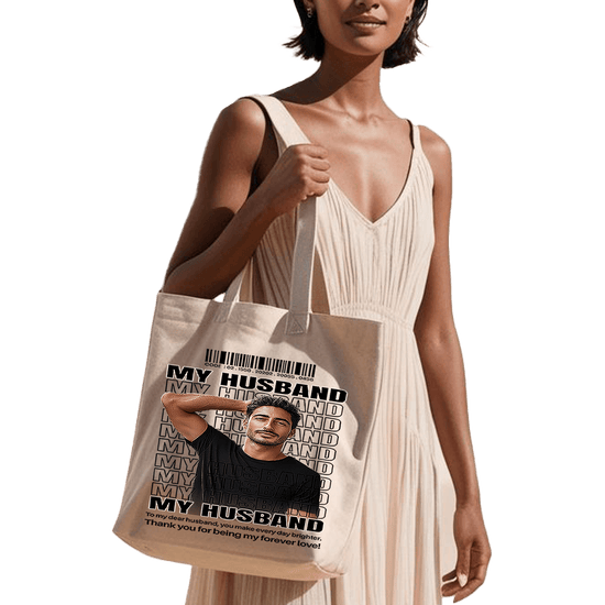 תיק בד 'TOTE BAG 'My Husband - עיצוב צבעוני בהתאמה אישית לגבר של חייך 💍❤️