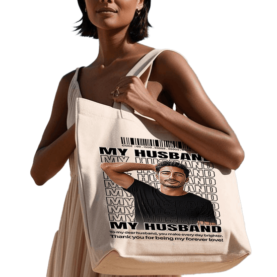 תיק בד 'TOTE BAG 'My Husband - עיצוב צבעוני בהתאמה אישית לגבר של חייך 💍❤️