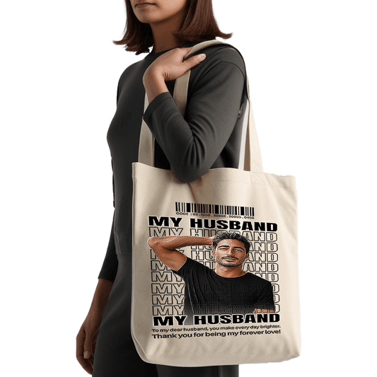 תיק בד 'TOTE BAG 'My Husband - עיצוב צבעוני בהתאמה אישית לגבר של חייך 💍❤️