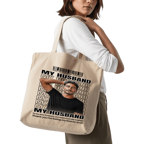 תיק בד 'TOTE BAG 'My Husband - עיצוב צבעוני בהתאמה אישית לגבר של חייך 💍❤️