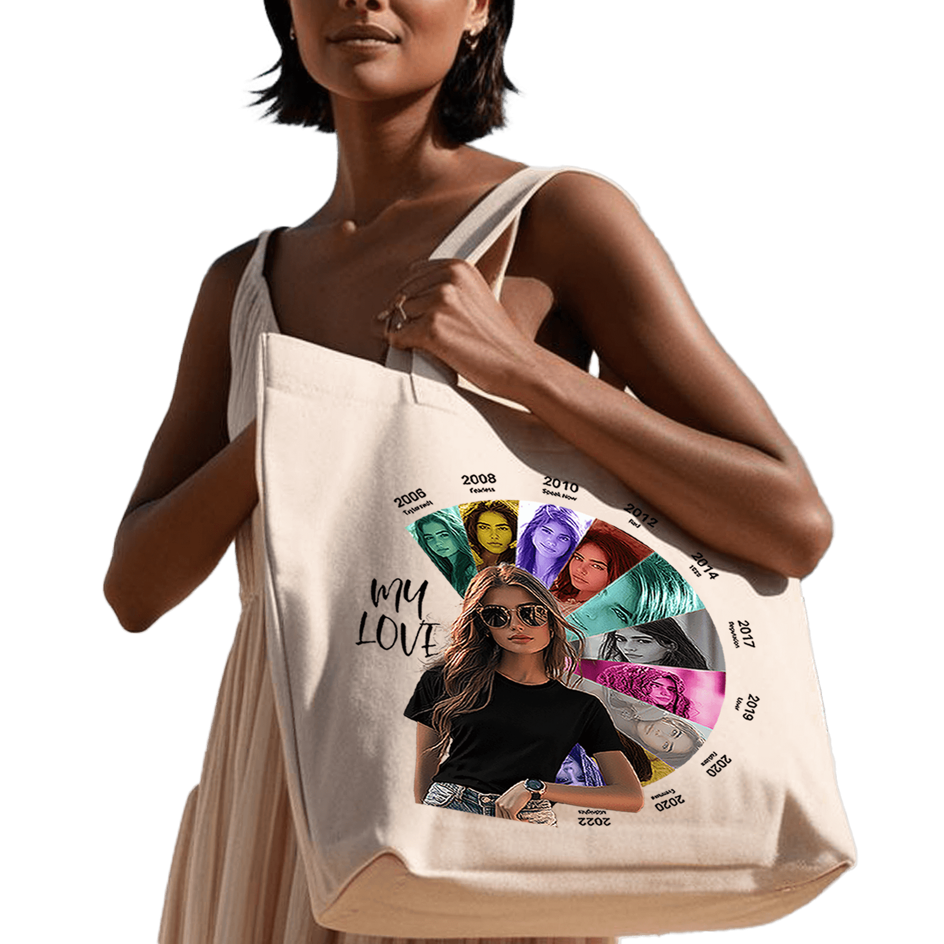 תיק בד TOTE BAG 'האהבה שלי, שנה אחרי שנה' - הציגו את האהבה שלכם עם השנים בצבעוניות ממכרת | בהתאמה אישית ⏳❤️