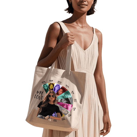 תיק בד TOTE BAG 'האהבה שלי, שנה אחרי שנה' - הציגו את האהבה שלכם עם השנים בצבעוניות ממכרת | בהתאמה אישית ⏳❤️