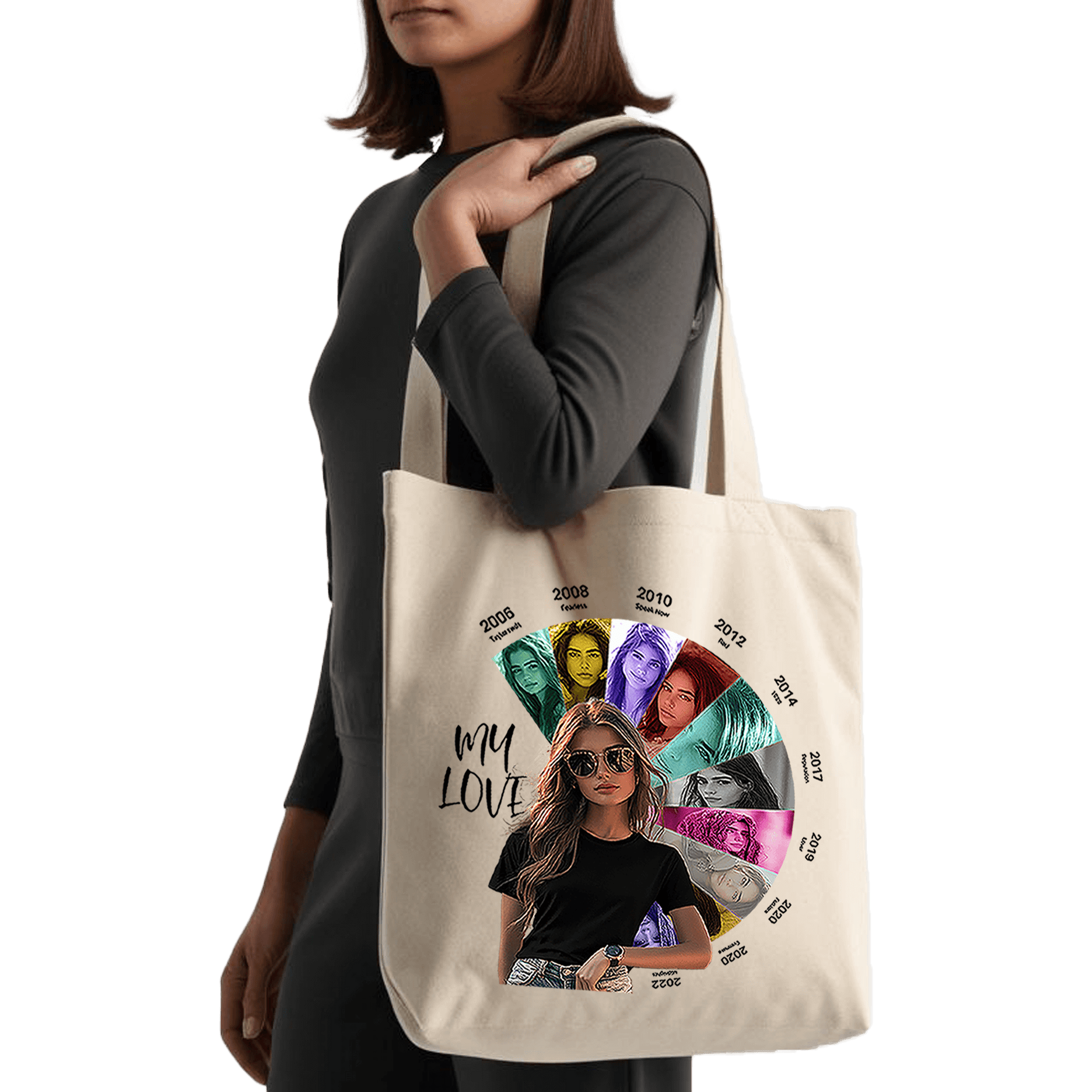 תיק בד TOTE BAG 'האהבה שלי, שנה אחרי שנה' - הציגו את האהבה שלכם עם השנים בצבעוניות ממכרת | בהתאמה אישית ⏳❤️
