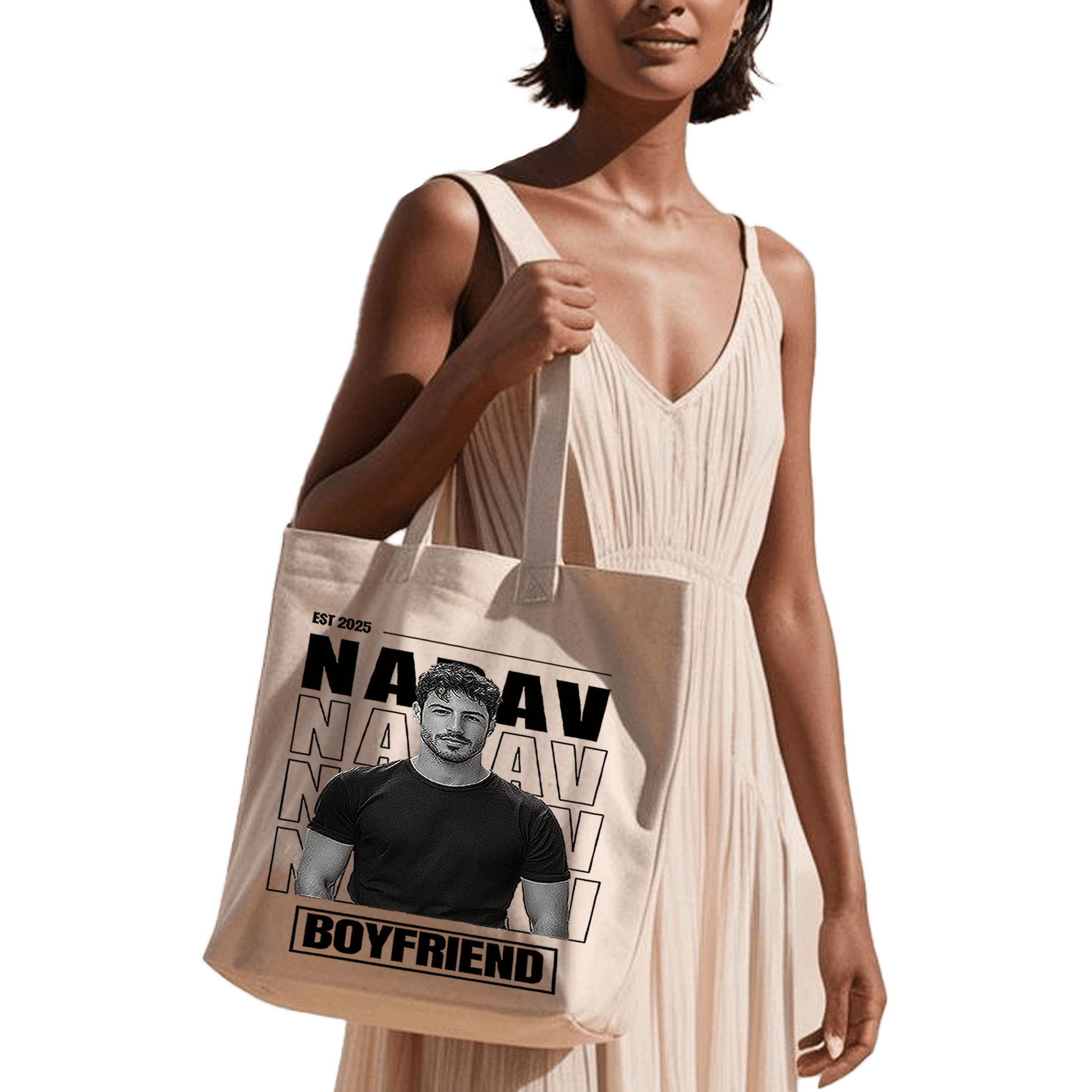 תיק בד TOTE BAG 'הבויפרנד שלי' - עיצוב 'בלאק אנד ווייט' בהתאמה אישית 🎁🔥