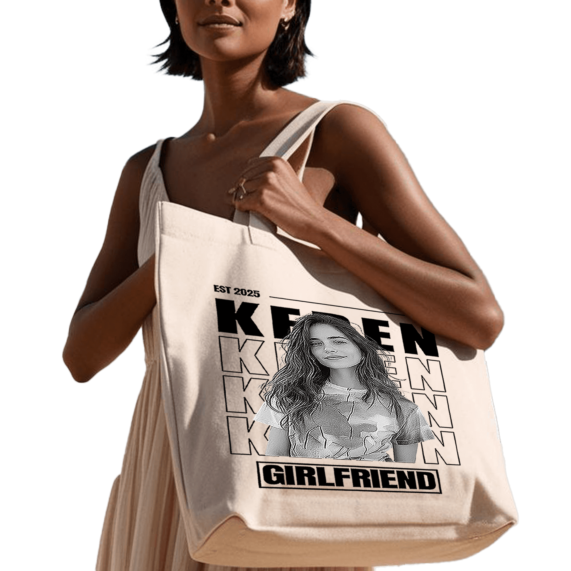 תיק בד TOTE BAG 'הגירלפרנד שלי' - עיצוב 'בלאק אנד ווייט' בהתאמה אישית 🎁🔥