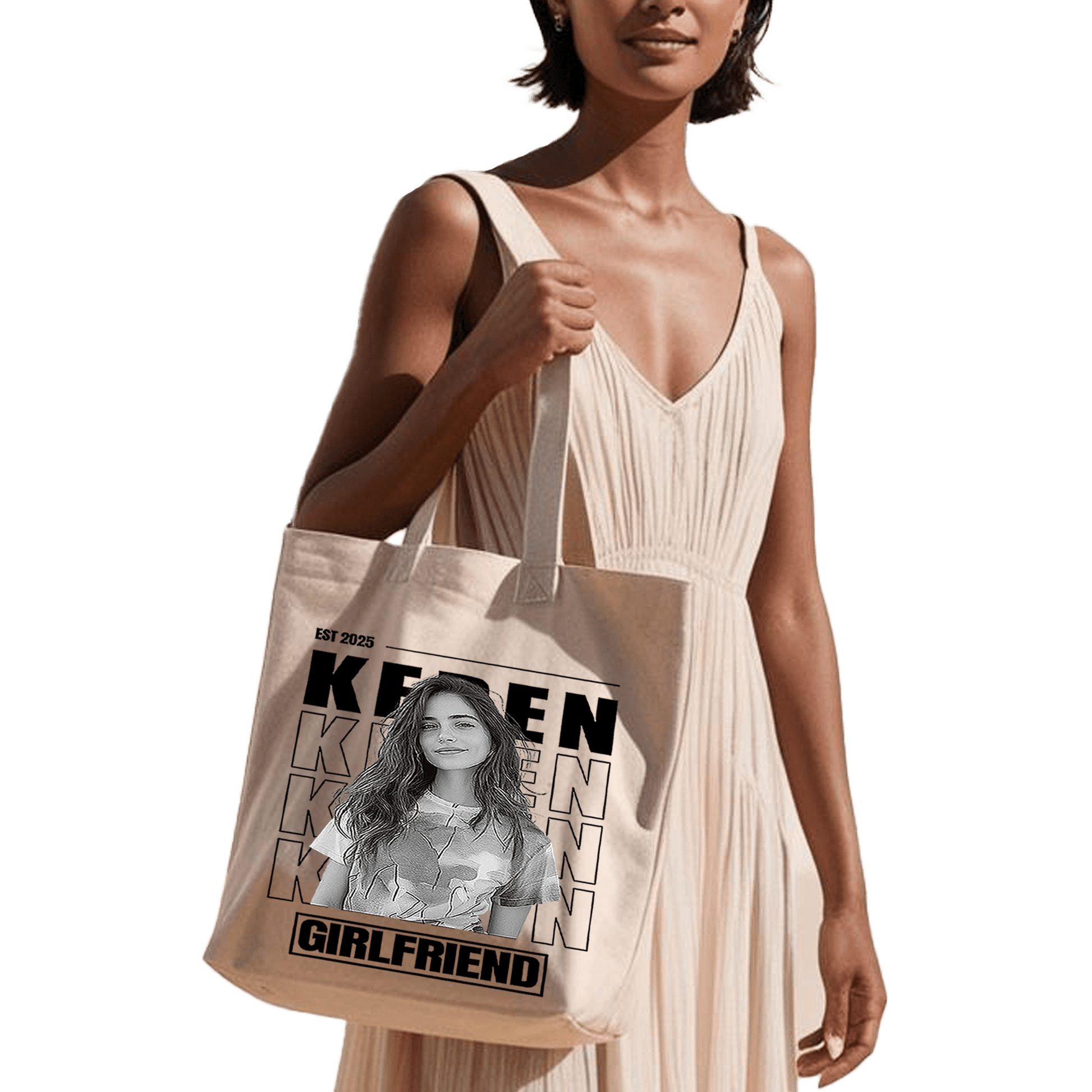 תיק בד TOTE BAG 'הגירלפרנד שלי' - עיצוב 'בלאק אנד ווייט' בהתאמה אישית 🎁🔥
