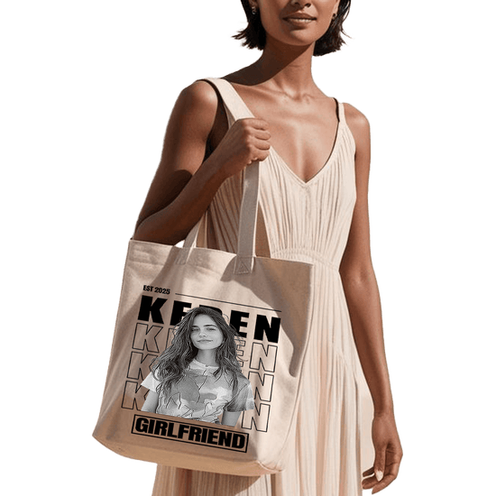 תיק בד TOTE BAG 'הגירלפרנד שלי' - עיצוב 'בלאק אנד ווייט' בהתאמה אישית 🎁🔥