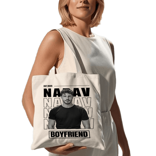 תיק בד TOTE BAG 'הבויפרנד שלי' - עיצוב 'בלאק אנד ווייט' בהתאמה אישית 🎁🔥