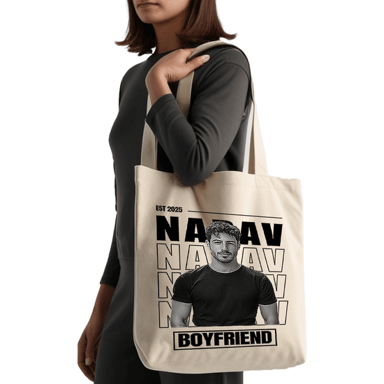 תיק בד TOTE BAG 'הבויפרנד שלי' - עיצוב 'בלאק אנד ווייט' בהתאמה אישית 🎁🔥