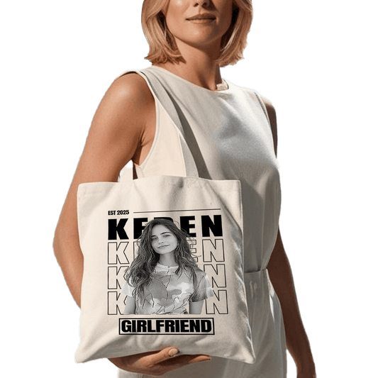 תיק בד TOTE BAG 'הגירלפרנד שלי' - עיצוב 'בלאק אנד ווייט' בהתאמה אישית 🎁🔥