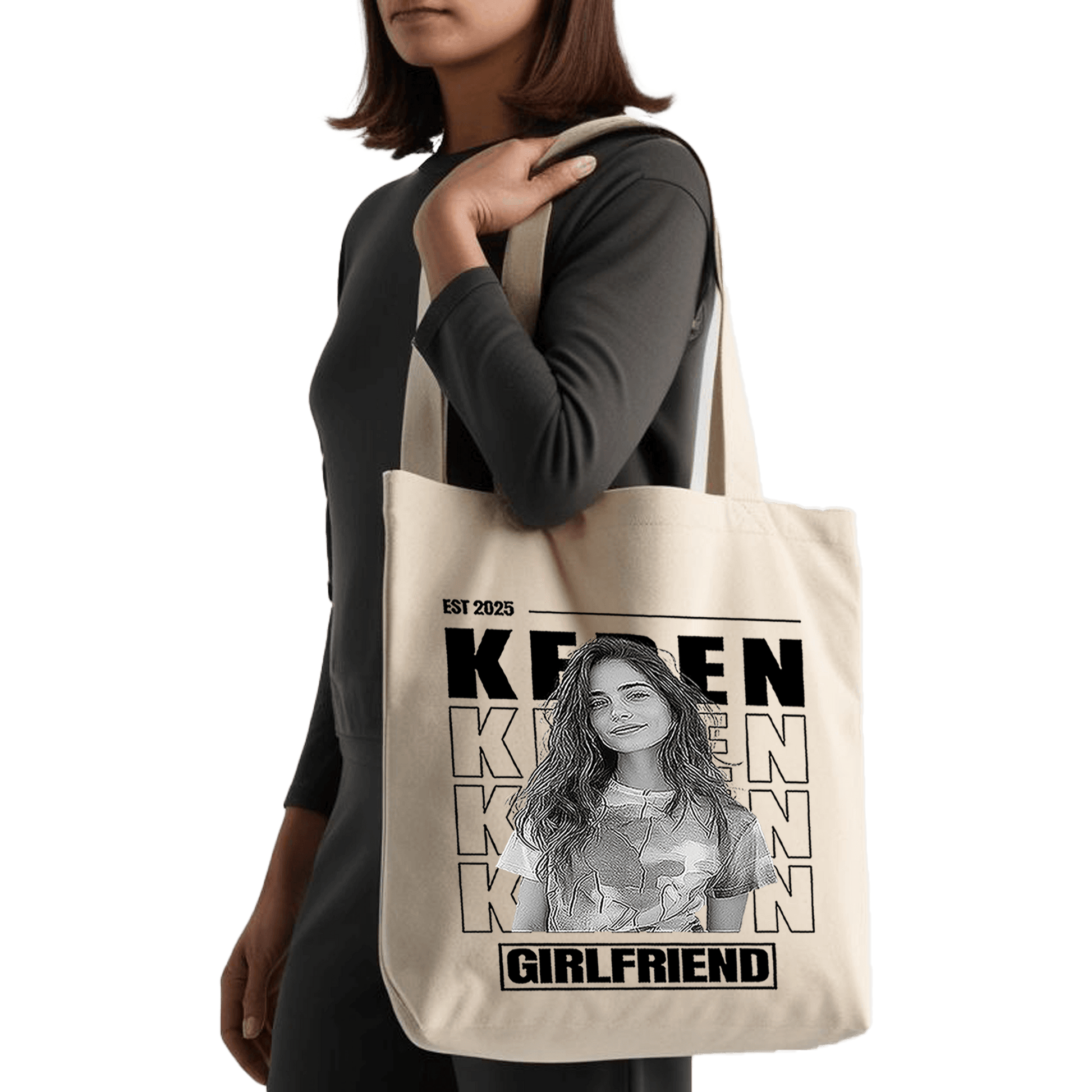 תיק בד TOTE BAG 'הגירלפרנד שלי' - עיצוב 'בלאק אנד ווייט' בהתאמה אישית 🎁🔥