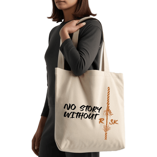 תיק בד TOTE BAG 'No Story Without Risk' - עיצוב מינימליסטי ופשוט עם המוטו שלכם 💥