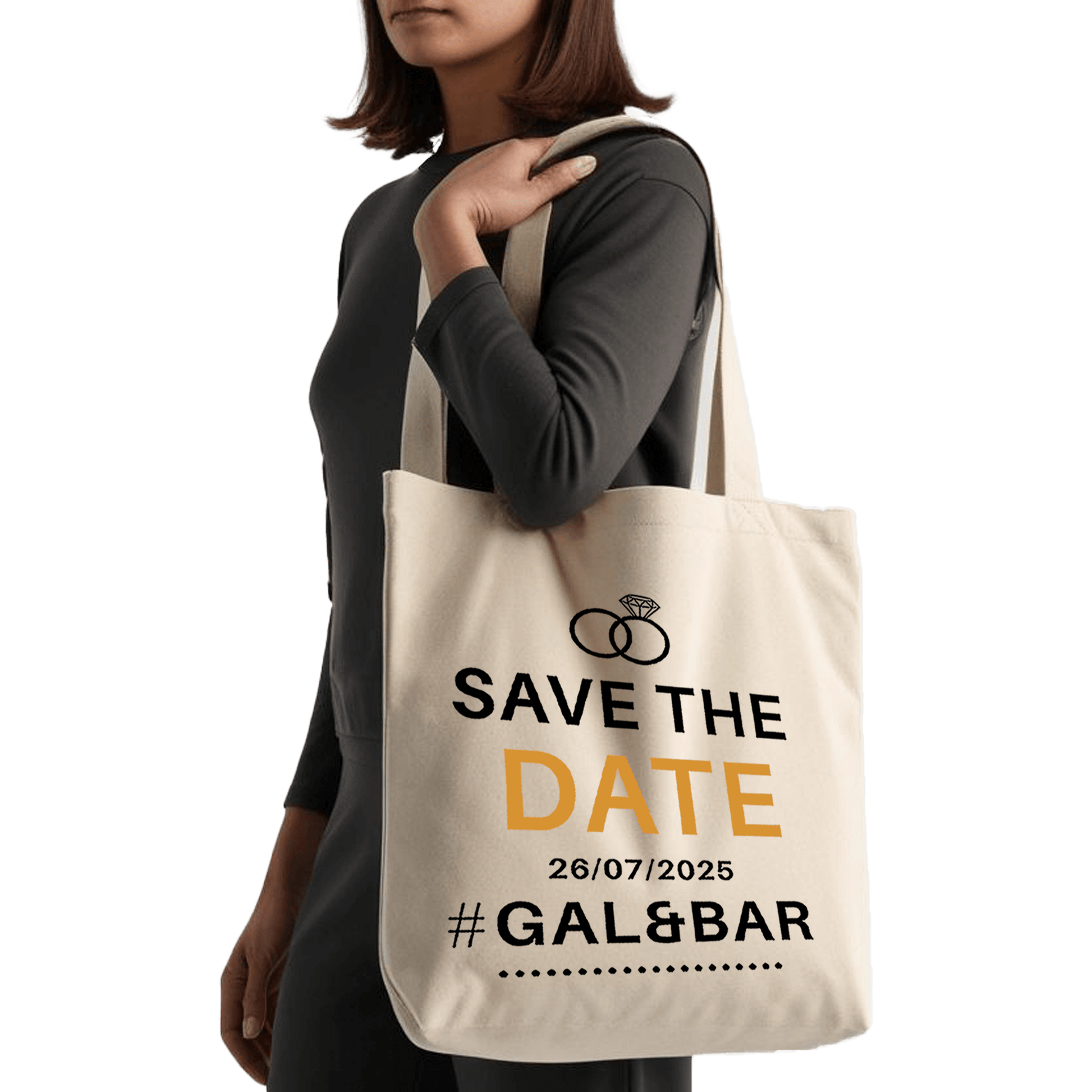 תיק בד TOTE BAG 'Save The Date' - מתנה מושלמת לזוגות מאורסים | שם ותאריך בהתאמה אישית 💍✨