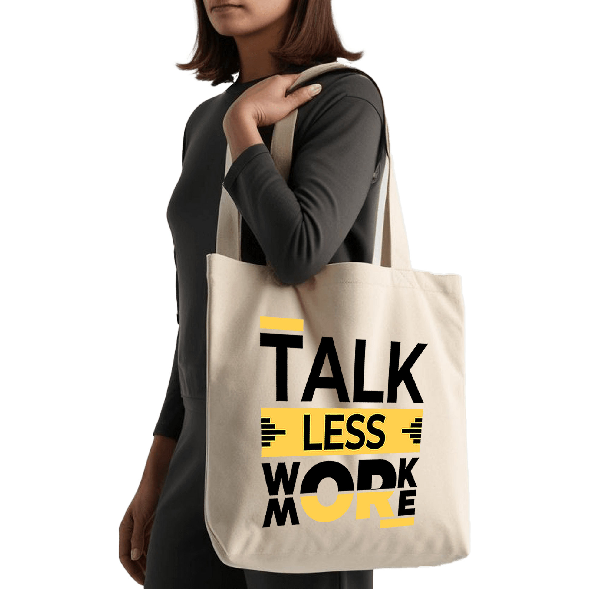 תיק בד TOTE BAG 'פחות דיבורים - יותר מעשים' | כי תוצאות מדברות חזק יותר! 🔥