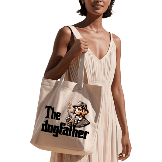 תיק בד TOTE BAG 'The Dogfather' - לאוהבי הכלבים שיודעים מי הבוס האמיתי של הבית 🐶🎩