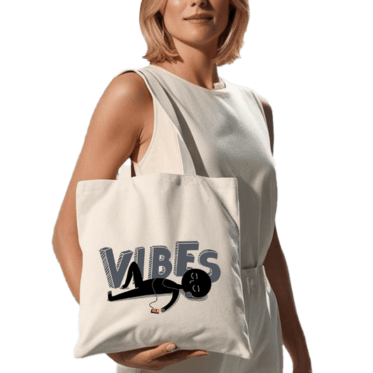 תיק בד TOTE BAG 'וייבס' - כי לפעמים כל מה שצריך זה להירגע 🎧🖤